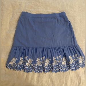 J. Crew Blue and White Ruffled Embroidered Skirt